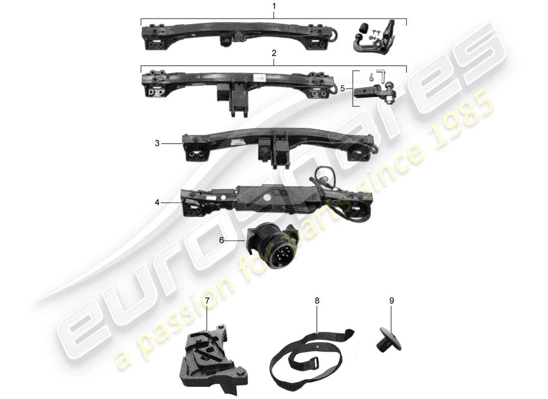 porsche 2010 (tequipment cayenne) enganche de remolque diagrama de piezas