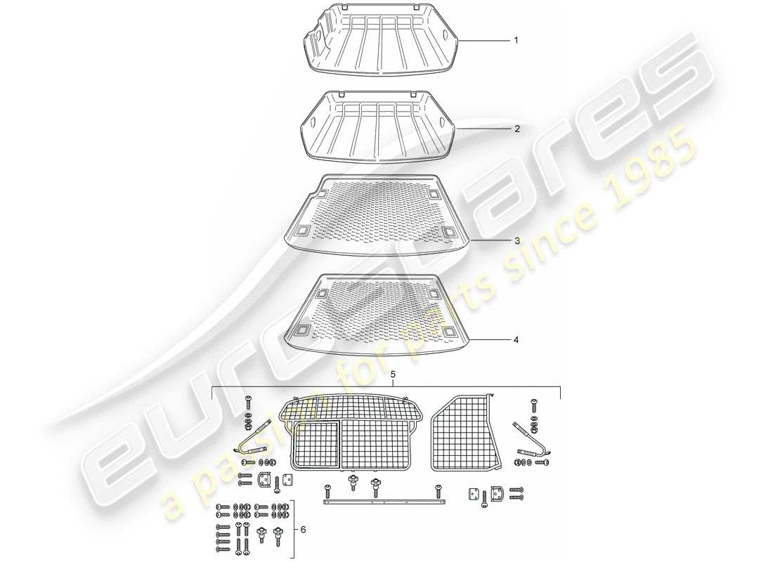 porsche 2006 (tequipment cayenne) revestimiento del maletero diagrama de piezas