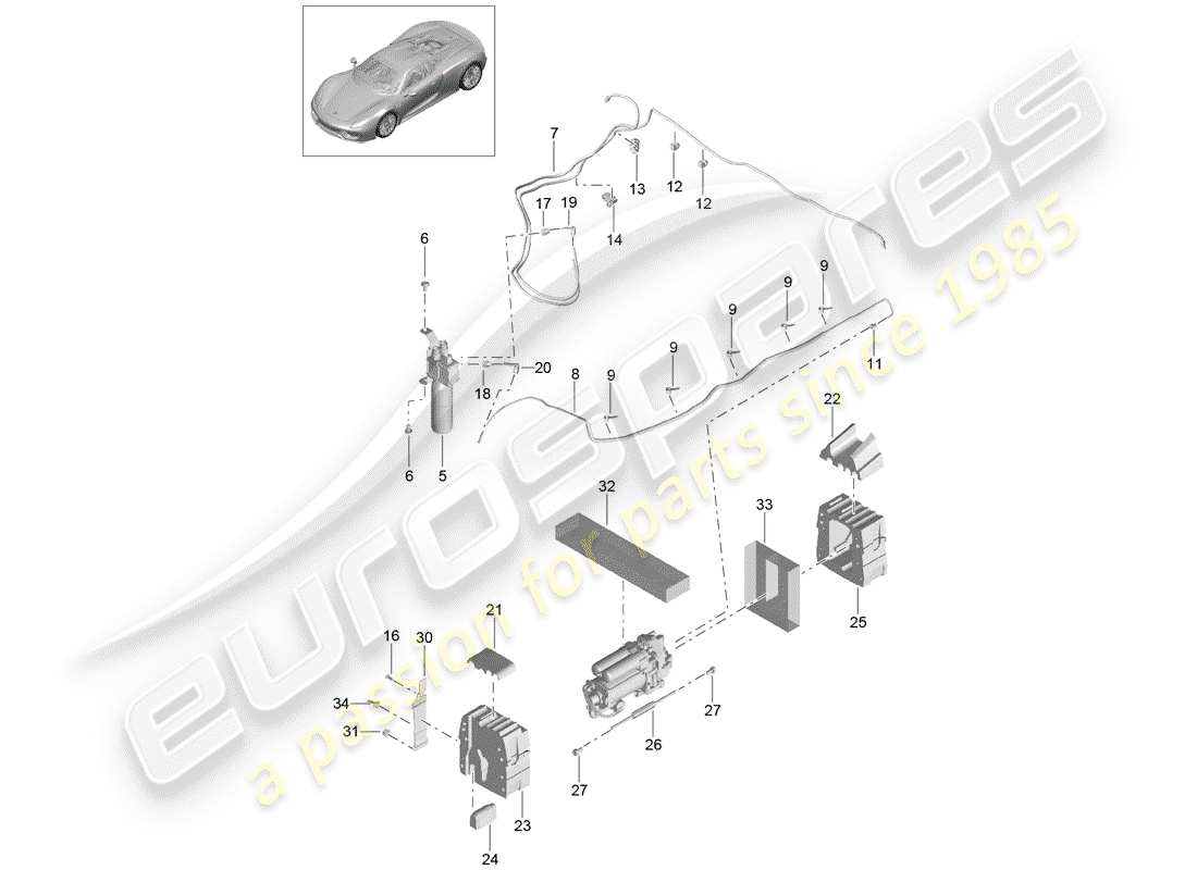 porsche 2015 (918 spyder) diagrama de piezas del eje delantero
