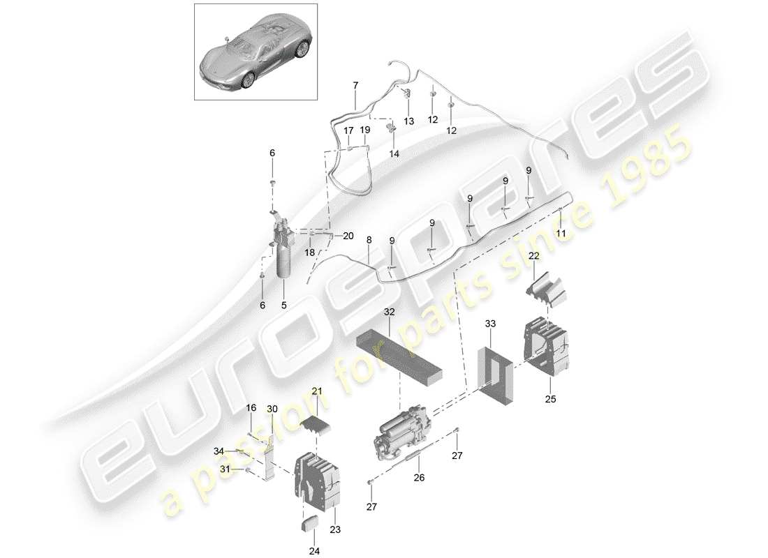 porsche 918 spyder (2015) diagrama de piezas del eje delantero