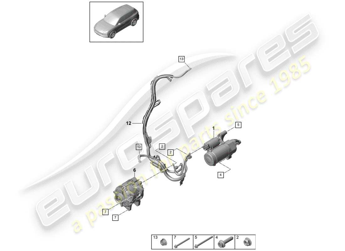porsche 2020 (cayenne e3 9ya/9yb) diagrama de piezas del arranque