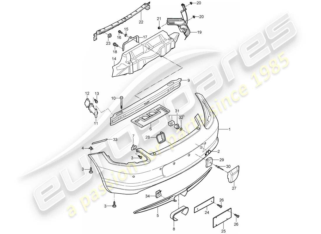 porsche 2012 (987 cayman) parachoque diagrama de piezas