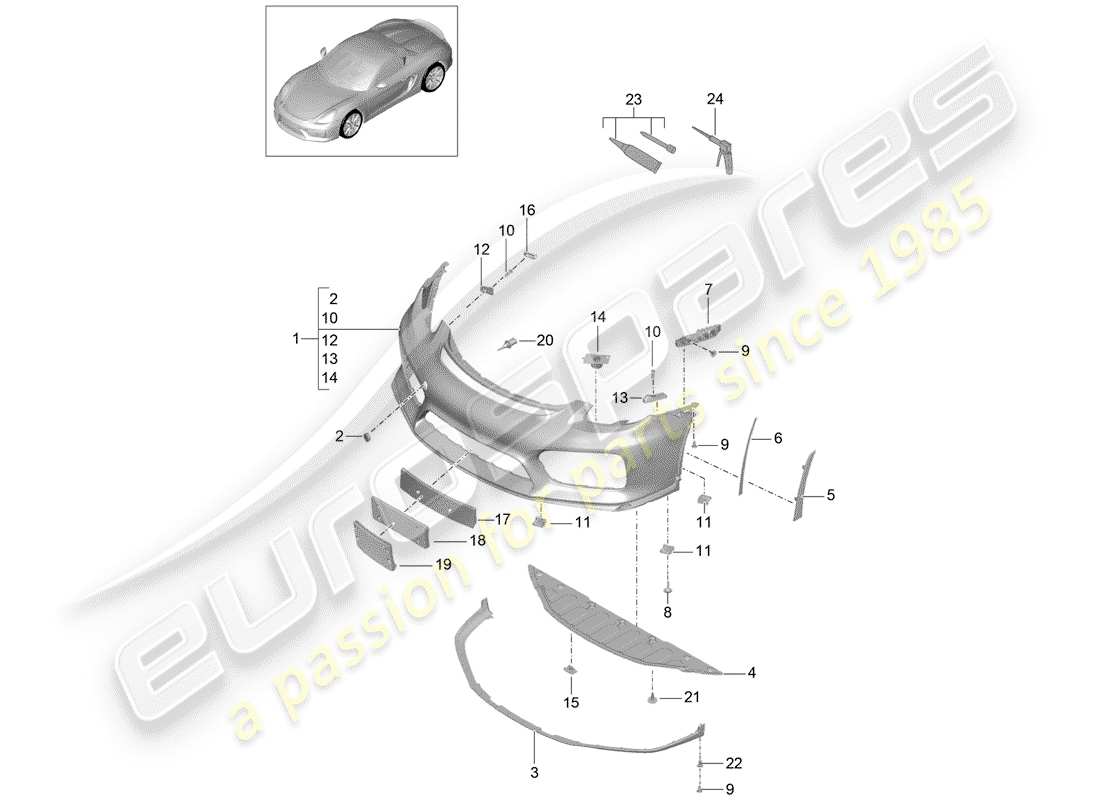 porsche 2016 (981 boxster spyder) parachoque diagrama de piezas