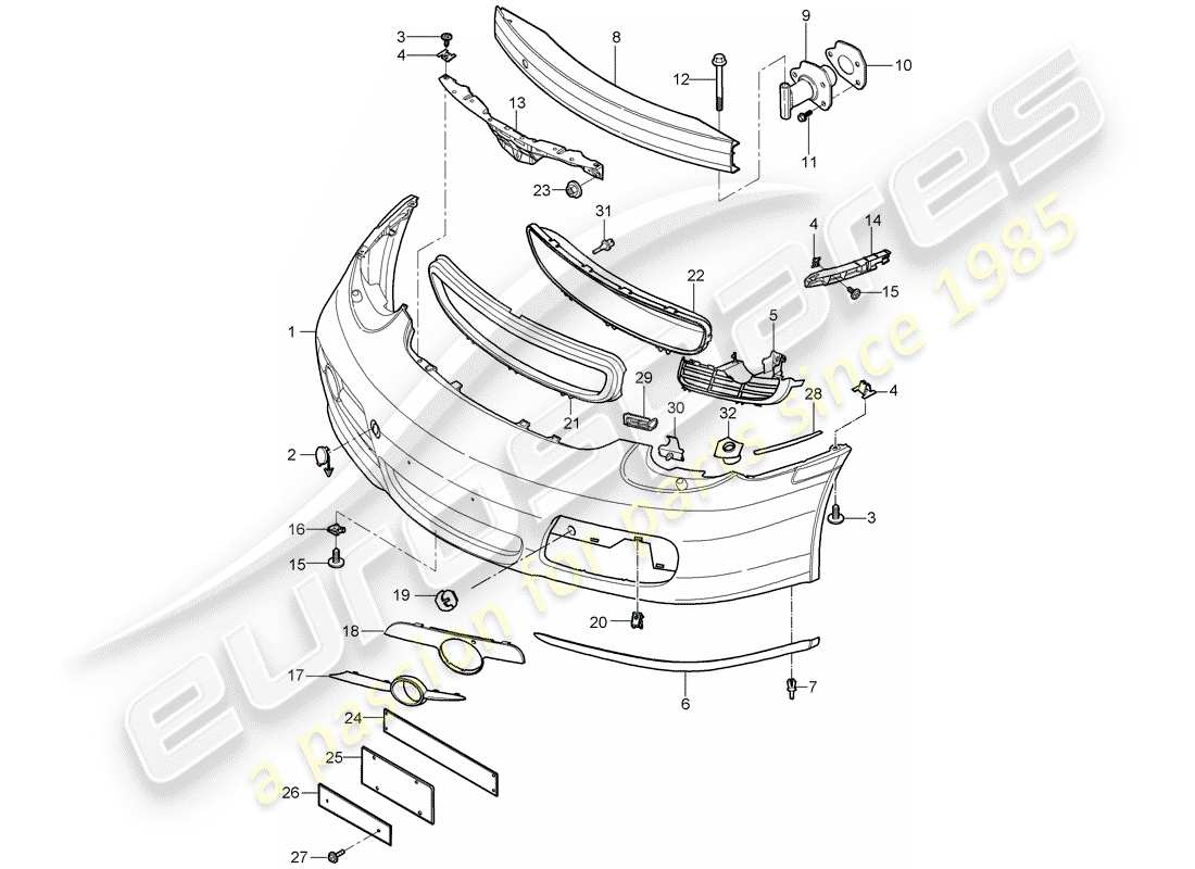 porsche 2007 (987 cayman) parachoque diagrama de piezas