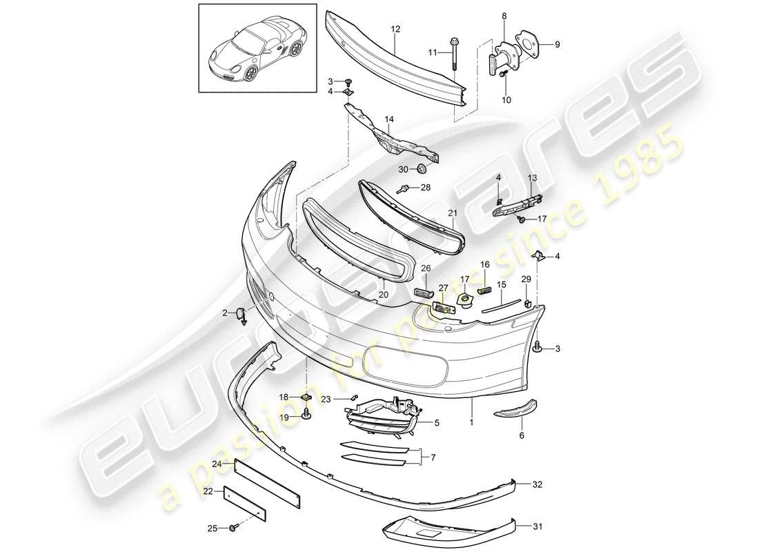 porsche 2012 (987 boxster) parachoque diagrama de piezas