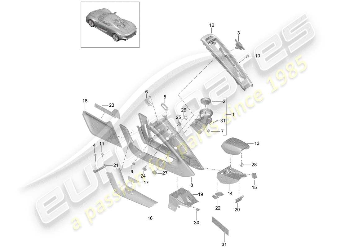 porsche 2015 (918 spyder) diagrama de piezas de la consola central