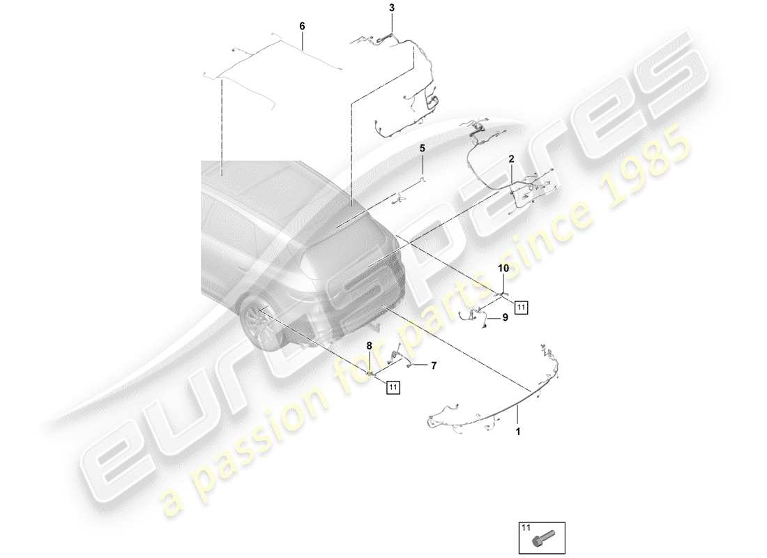 porsche 2020 (cayenne e3 9ya/9yb) cableando arneses diagrama de piezas