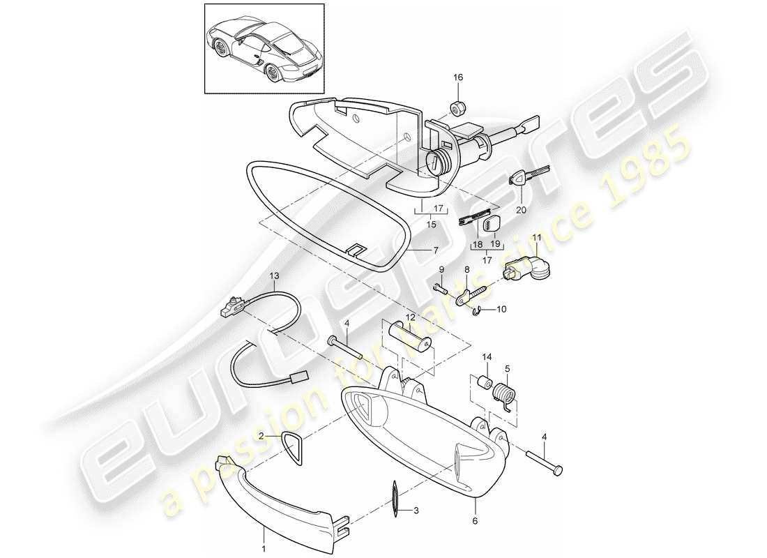 porsche 2012 (987 cayman) manija de la puerta diagrama de piezas