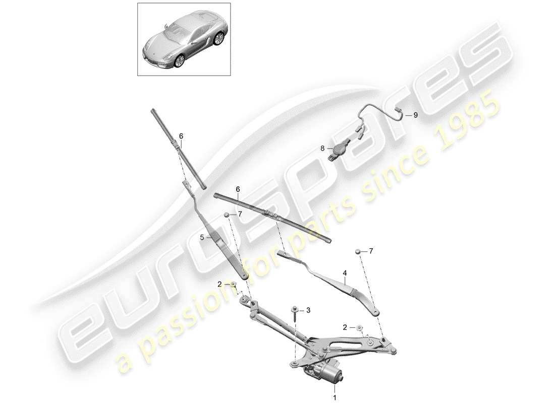 porsche cayman 981 (2015) sistema limpiaparabrisas compl. diagrama de piezas