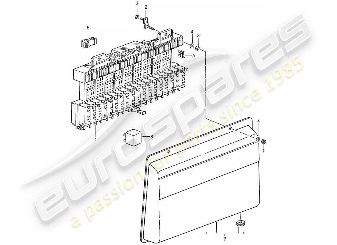 porsche 1987 (959) caja de fusibles/placa de relé - fusible - relé diagrama de piezas