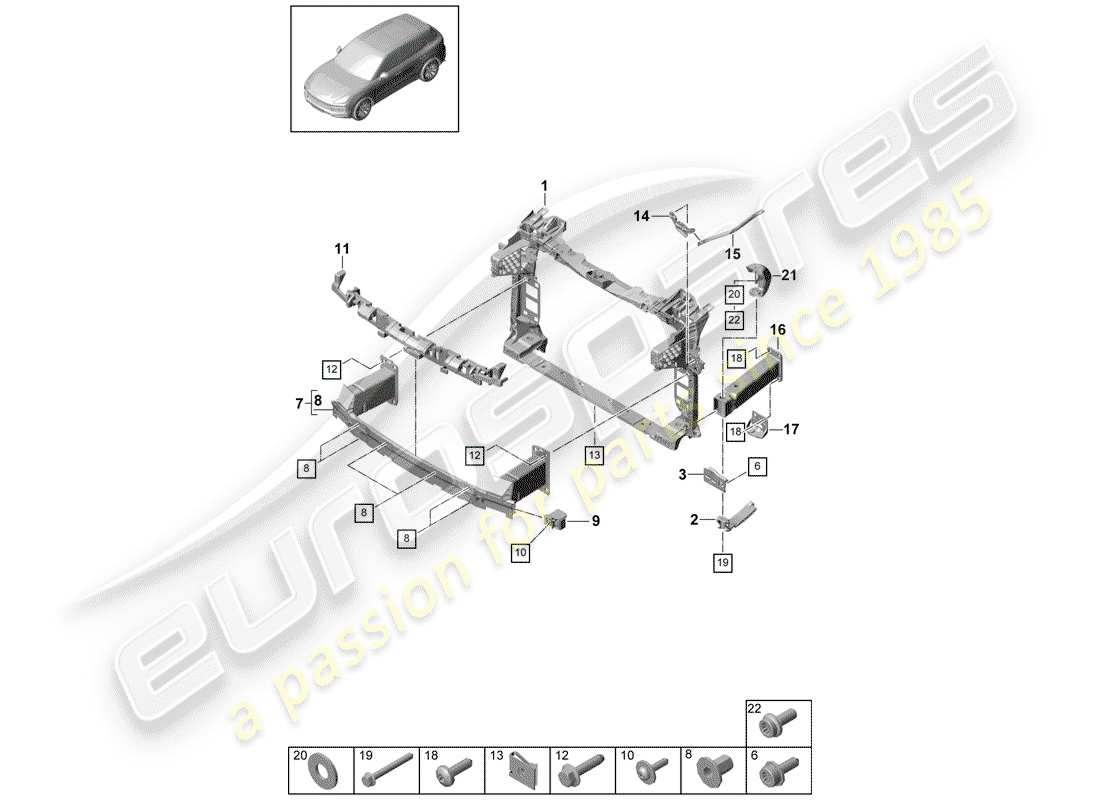 porsche 2020 (cayenne e3 9ya/9yb) parachoque diagrama de piezas