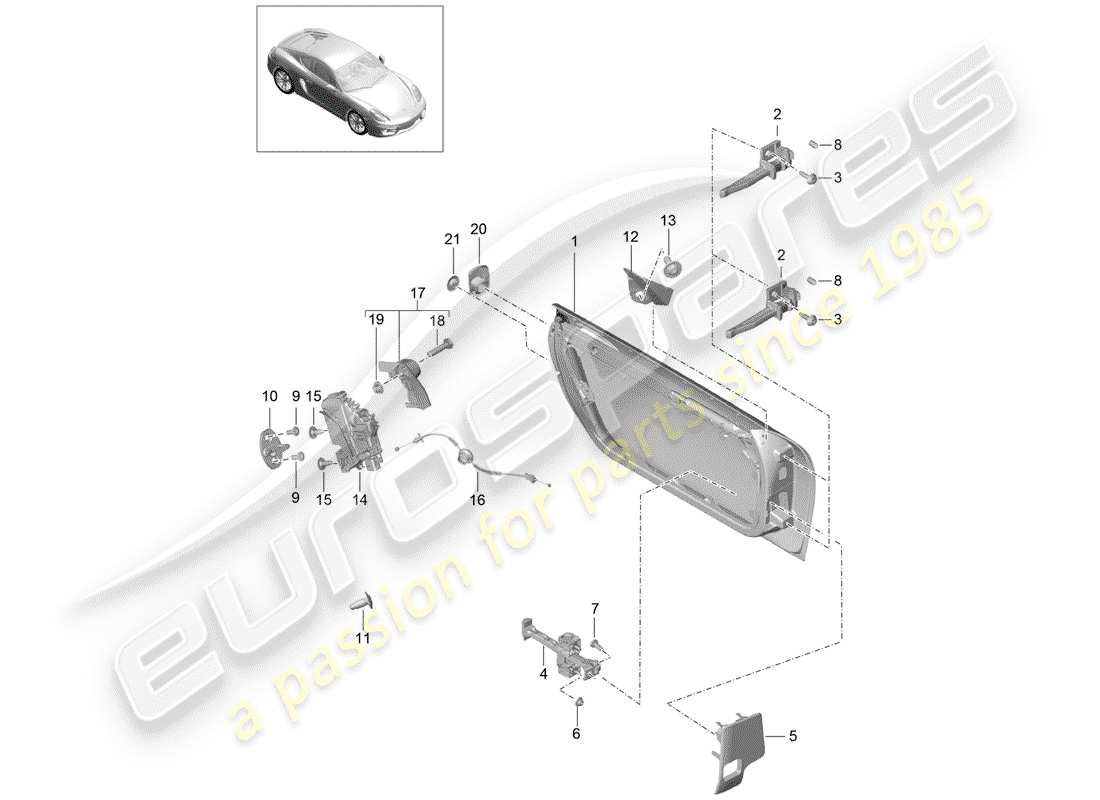 porsche 2015 (981 cayman) carcasa de la puerta diagrama de piezas