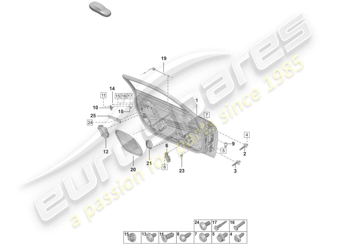 porsche 2019 (992-1) carcasa de la puerta diagrama de piezas