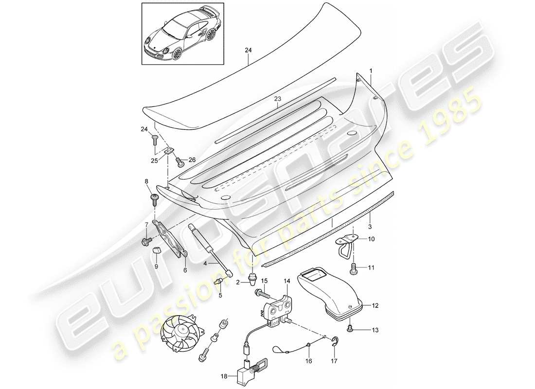 porsche 2012 (997-2 turbo / gt2 rs) cubrir diagrama de piezas