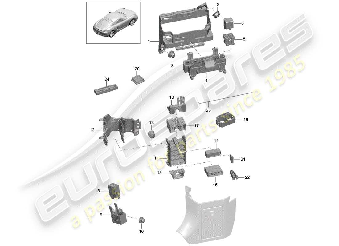porsche 2016 (981 cayman) caja de fusibles/placa de relés diagrama de piezas