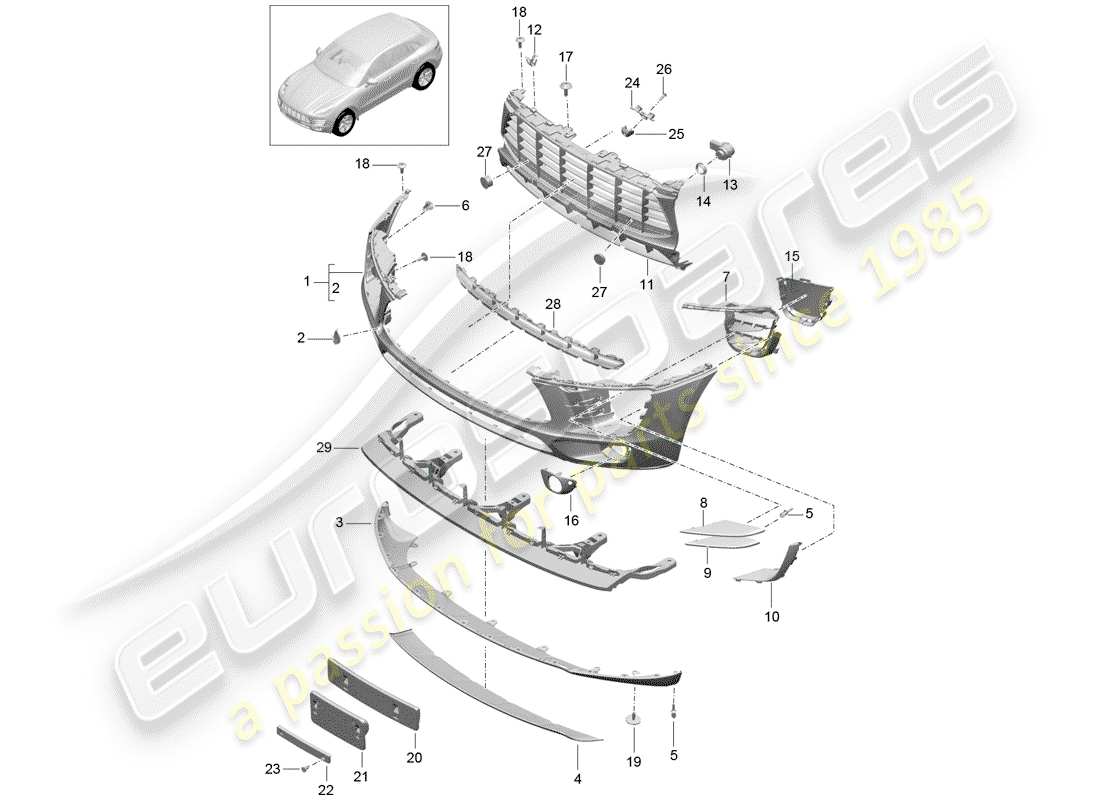 porsche 2015 (macan) parachoque diagrama de piezas