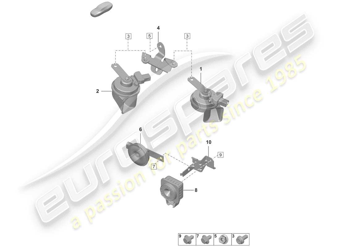porsche 992 (2019) diagrama de piezas de la bocina de fanfaria