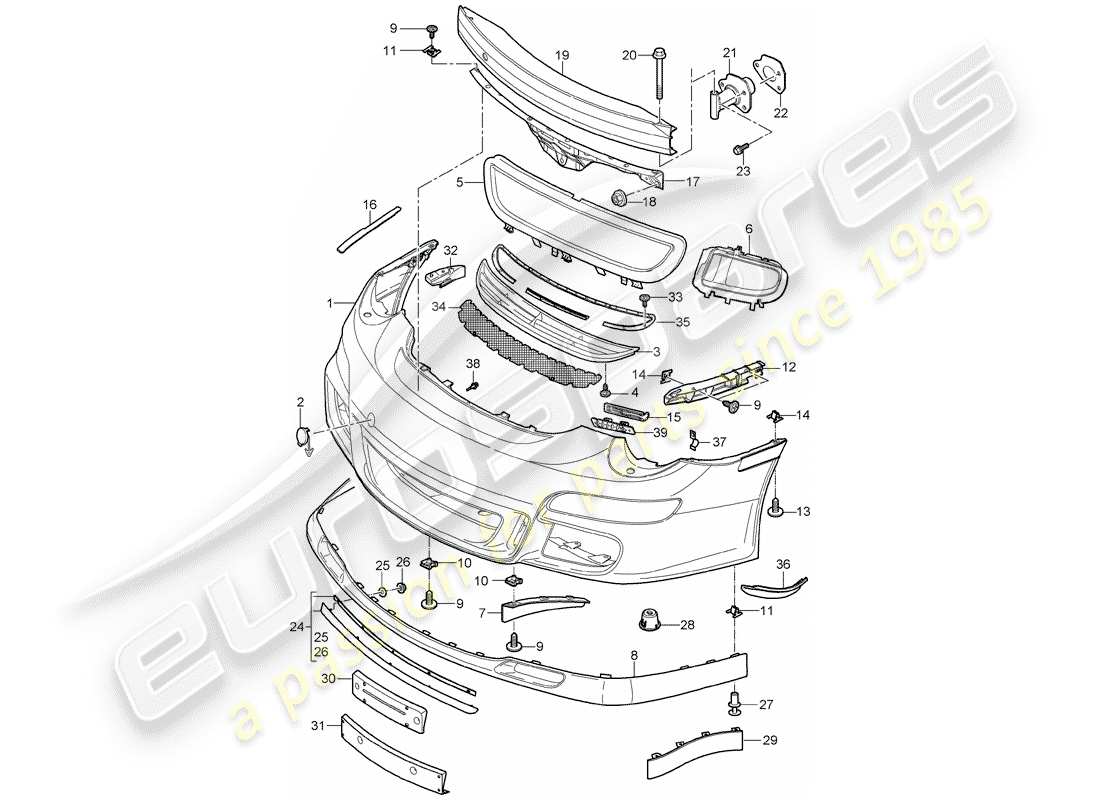 porsche 2008 (997-1 gt3) parachoque diagrama de piezas
