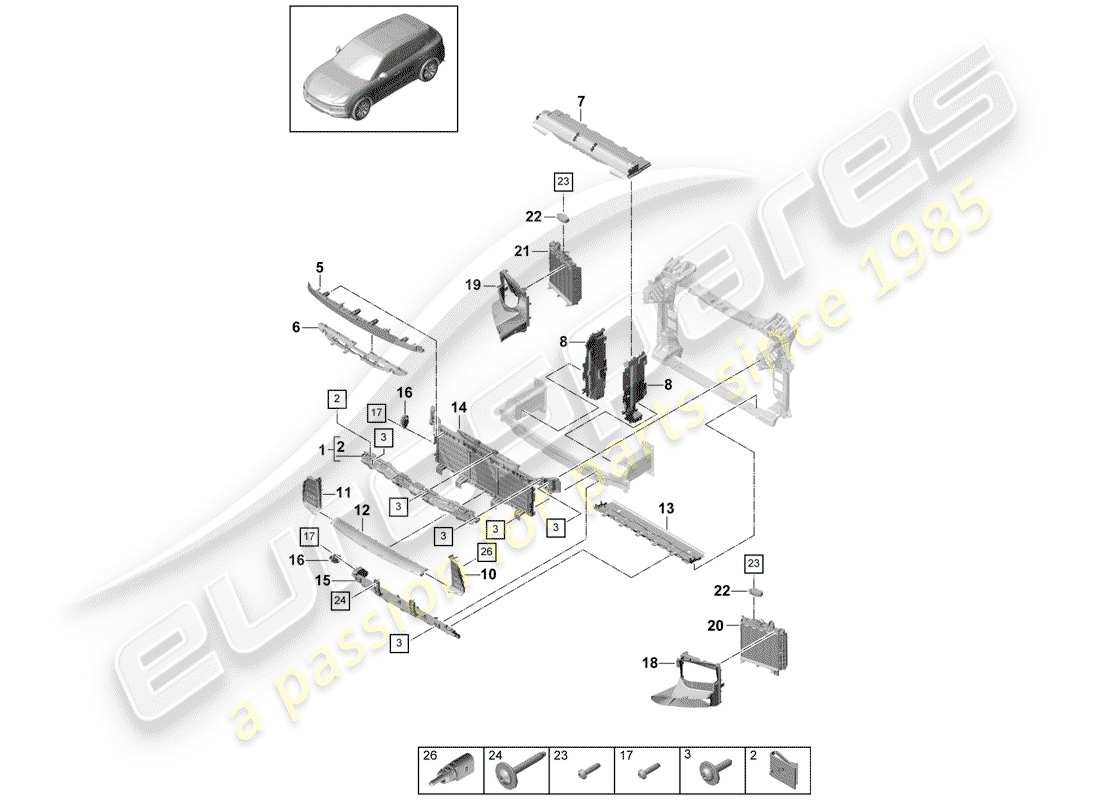 porsche 2020 (cayenne e3 9ya/9yb) diagrama de piezas del conducto de aire