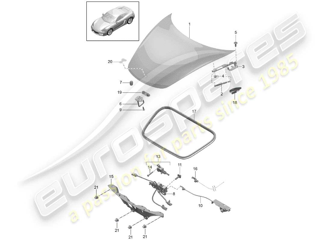 porsche 2015 (981 cayman) diagrama de piezas de la cubierta