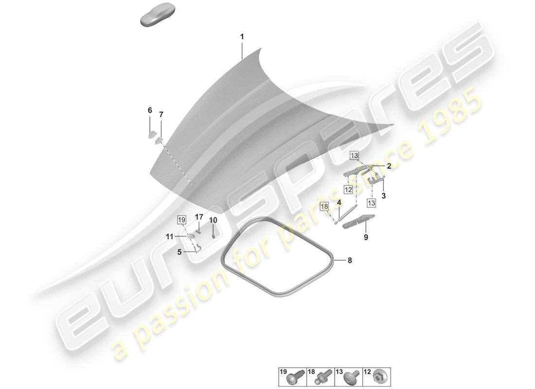 porsche 2019 (992-1) capucha diagrama de piezas