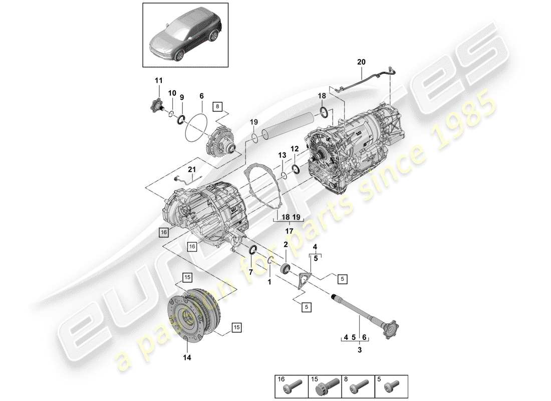 porsche 2020 (cayenne e3 9ya/9yb) 8-speed caja de cambios automática diagrama de piezas