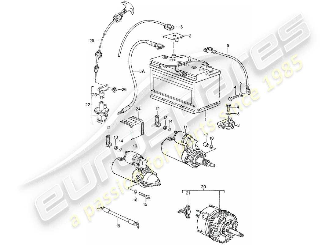 porsche 1994 (993) bateria - arneses de cableado - arranque - alternador diagrama de piezas