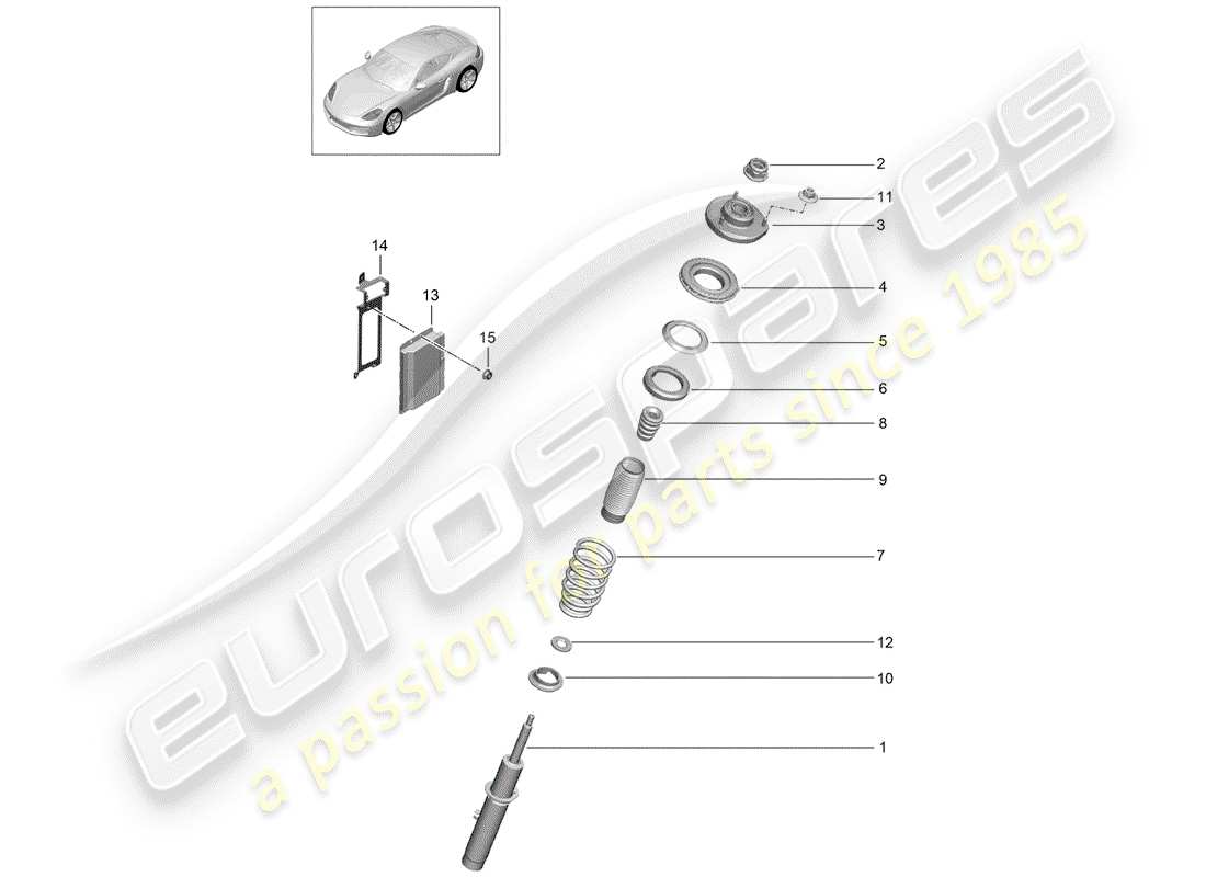porsche 2019 (718 cayman) suspensión diagrama de piezas