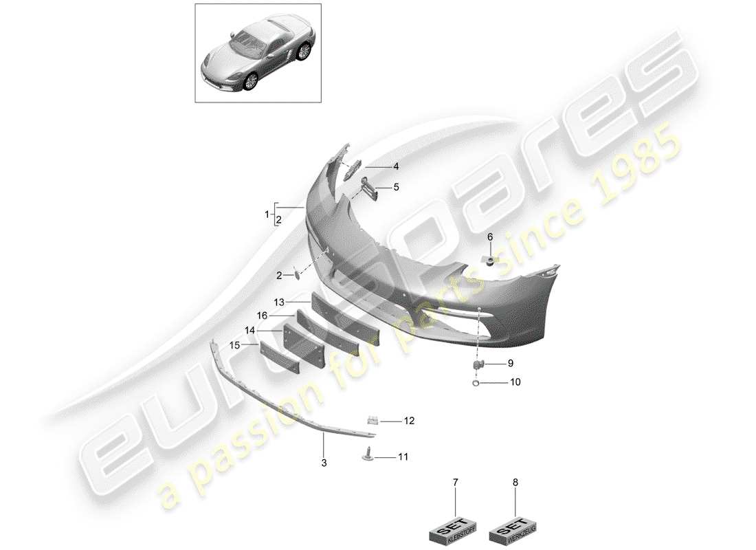 porsche 2019 (718 boxster) parachoque diagrama de piezas