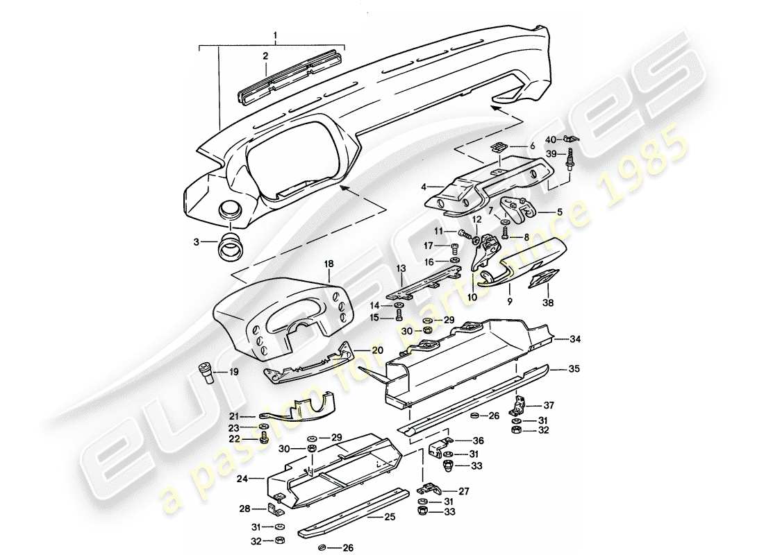 porsche 1990 (928) adorno del panel de tablero - d >> - mj 1989 diagrama de piezas