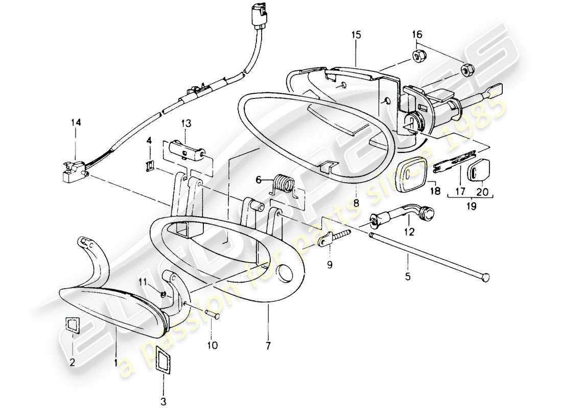 porsche 2000 (986 boxster) manija de puerta exterior diagrama de piezas