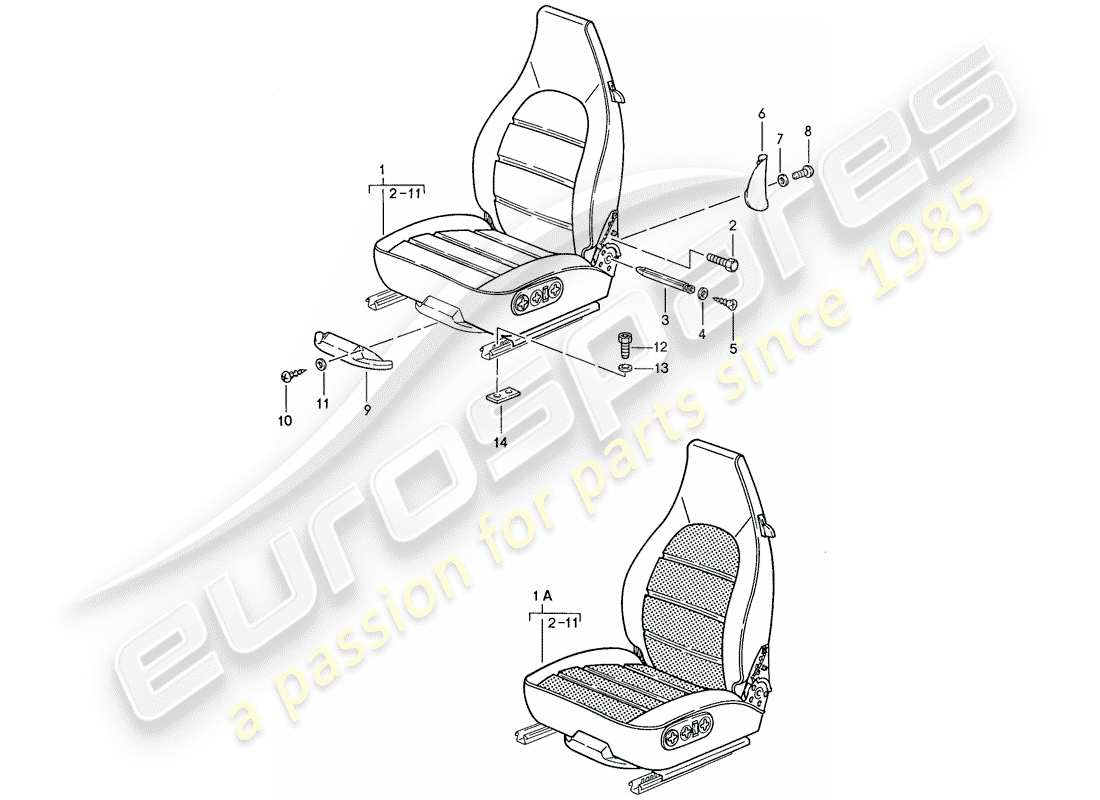 porsche 1990 (928) asiento - diagrama de piezas completo