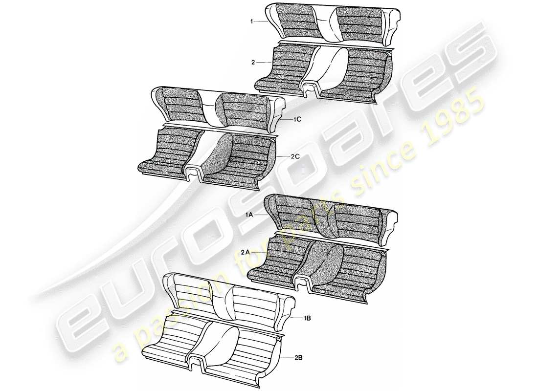 porsche 1982 (944) asiento de emergencia - completo diagrama de piezas