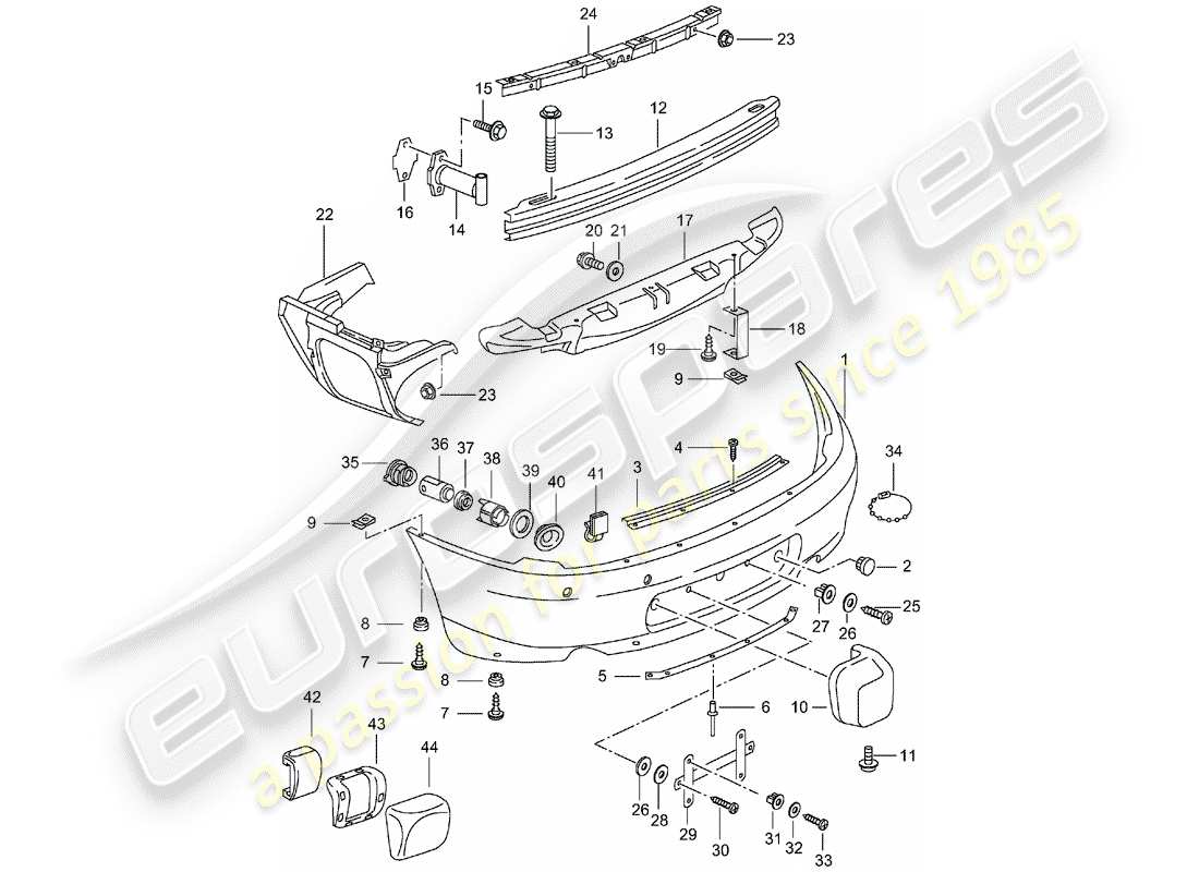 porsche 2001 (996) parachoque diagrama de piezas
