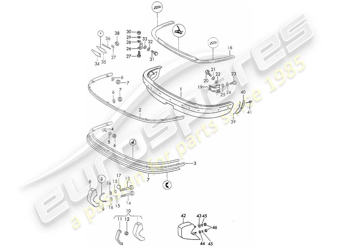 porsche 1973 (911) parachoque diagrama de piezas