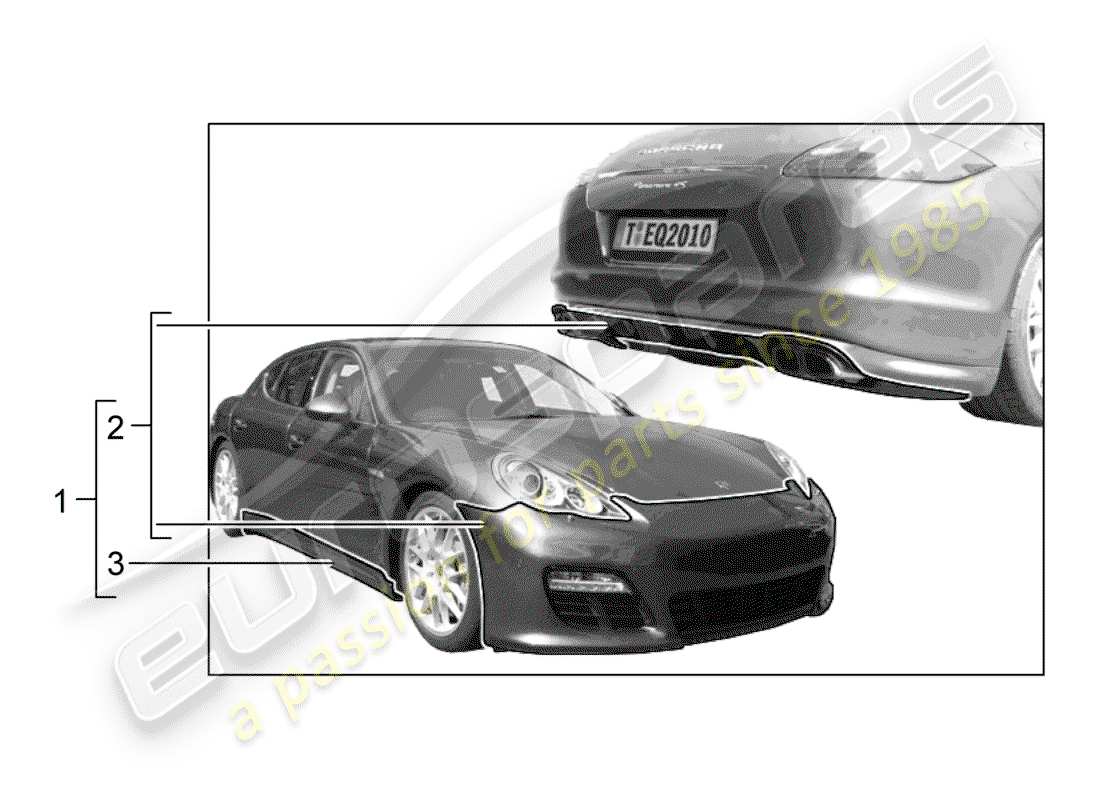 porsche 2011 (tequipment panamera) paquete de diseño deportivo diagrama de piezas