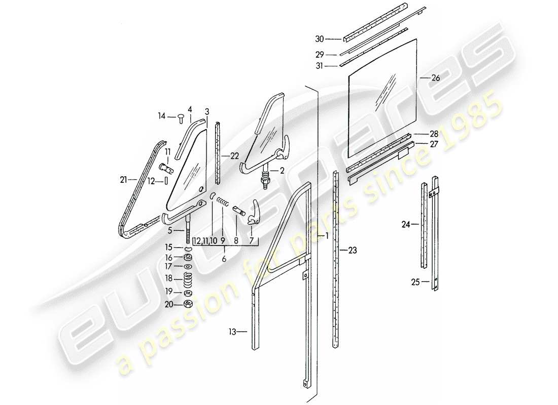 porsche 1954 (356/356a) ventana de puerta - f 150 001 >> diagrama de piezas