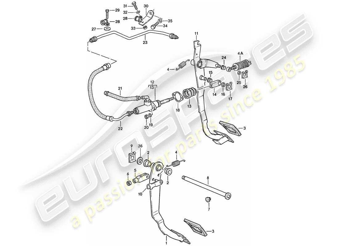 porsche 1988 (944) freno - embrague - pedales diagrama de piezas
