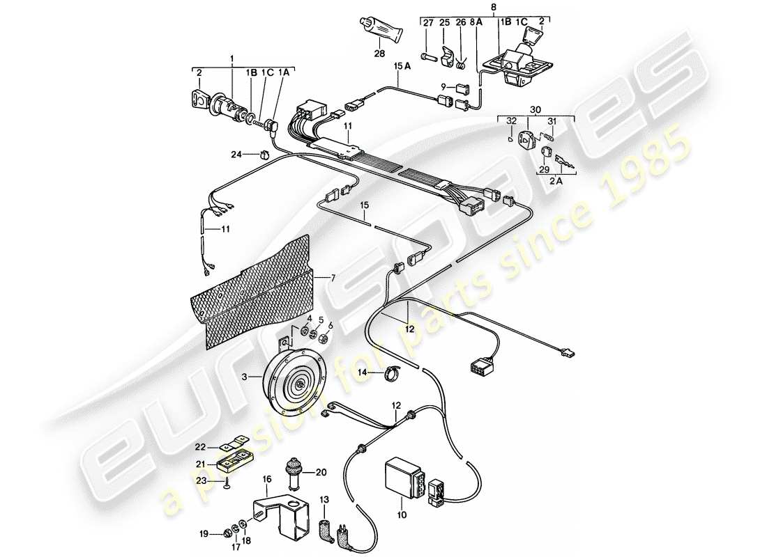 porsche 1985 (928) sistema de alarmas diagrama de piezas