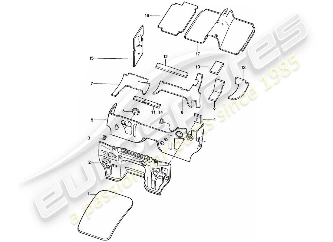 porsche 1980 (928) carcasa - insonorización 1 diagrama de piezas
