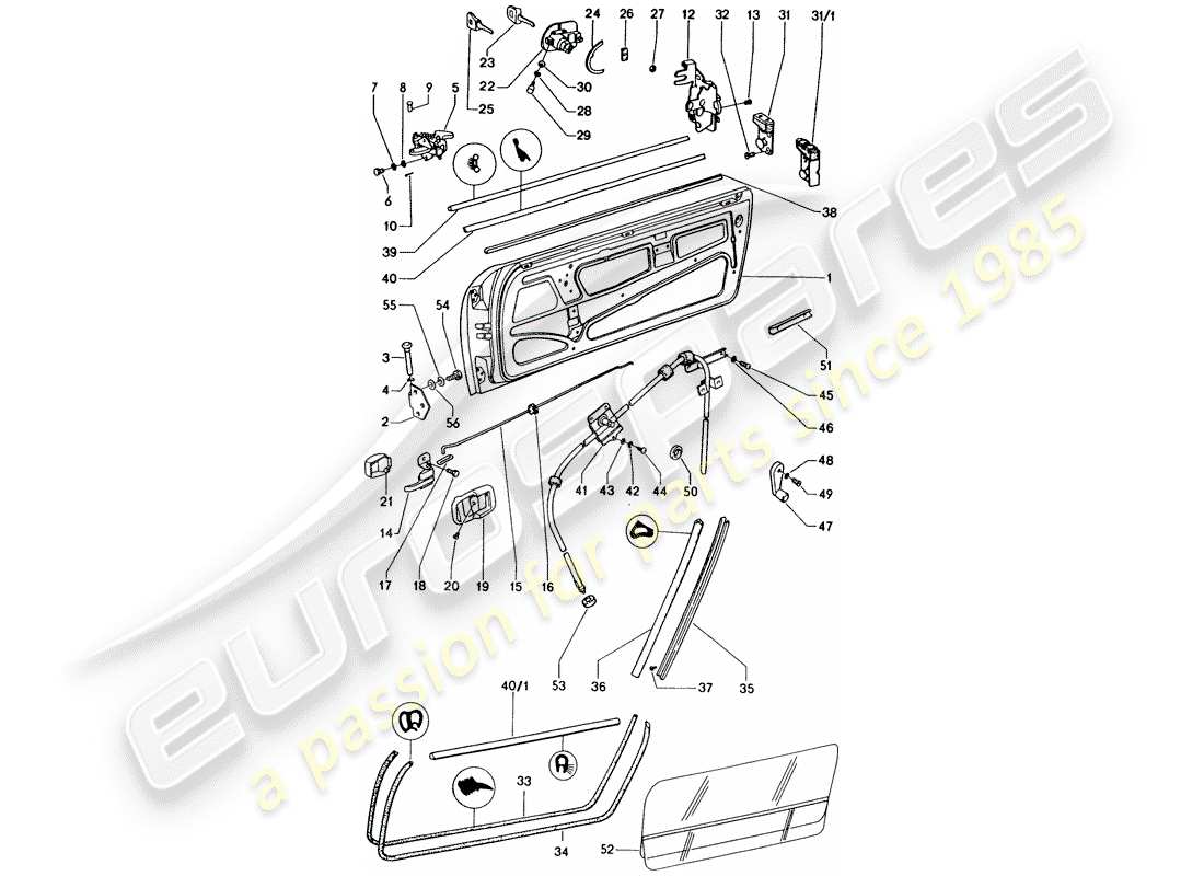 porsche 1976 (914) puerta - con piezas de instalación diagrama de piezas