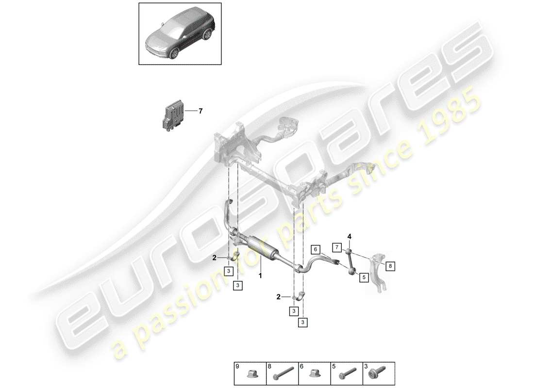 porsche 2020 (cayenne e3 9ya/9yb) diagrama de piezas del estabilizador