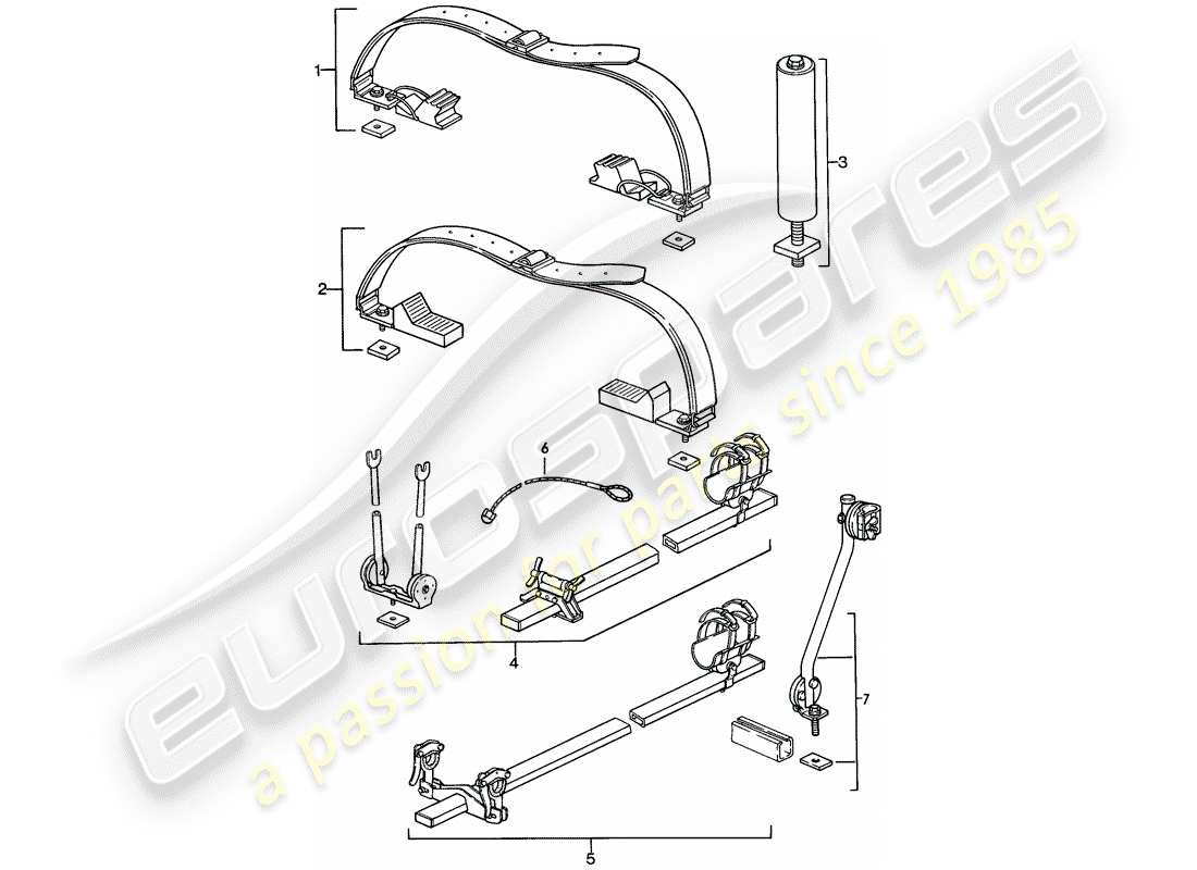 porsche 1986 (928) diagrama de piezas del sistema de transporte del techo