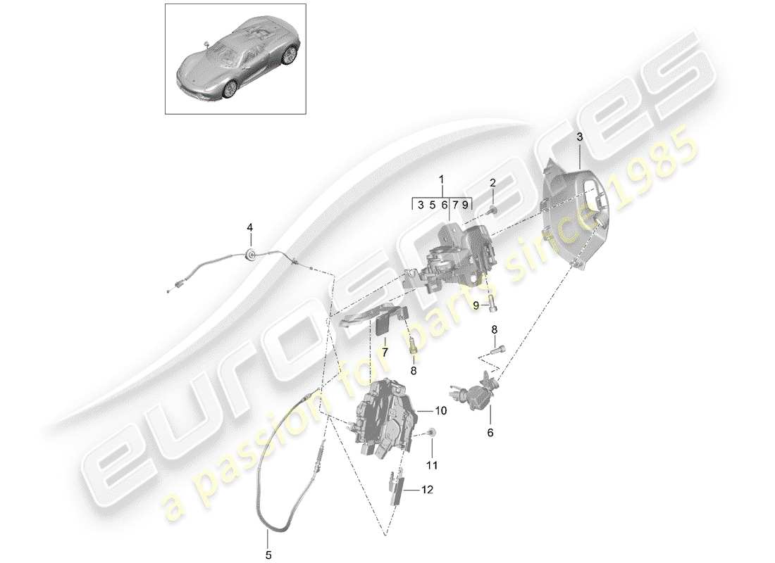 porsche 918 spyder (2015) diagrama de piezas de la manija de la puerta