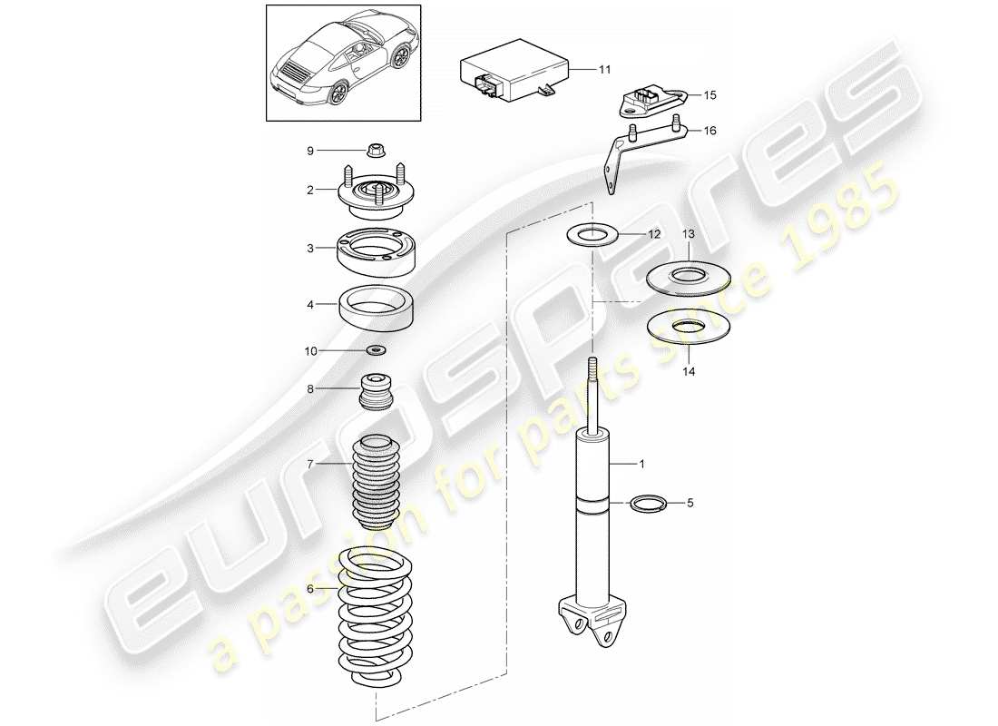 porsche 997 gen. 2 (2010) diagrama de piezas del amortiguador