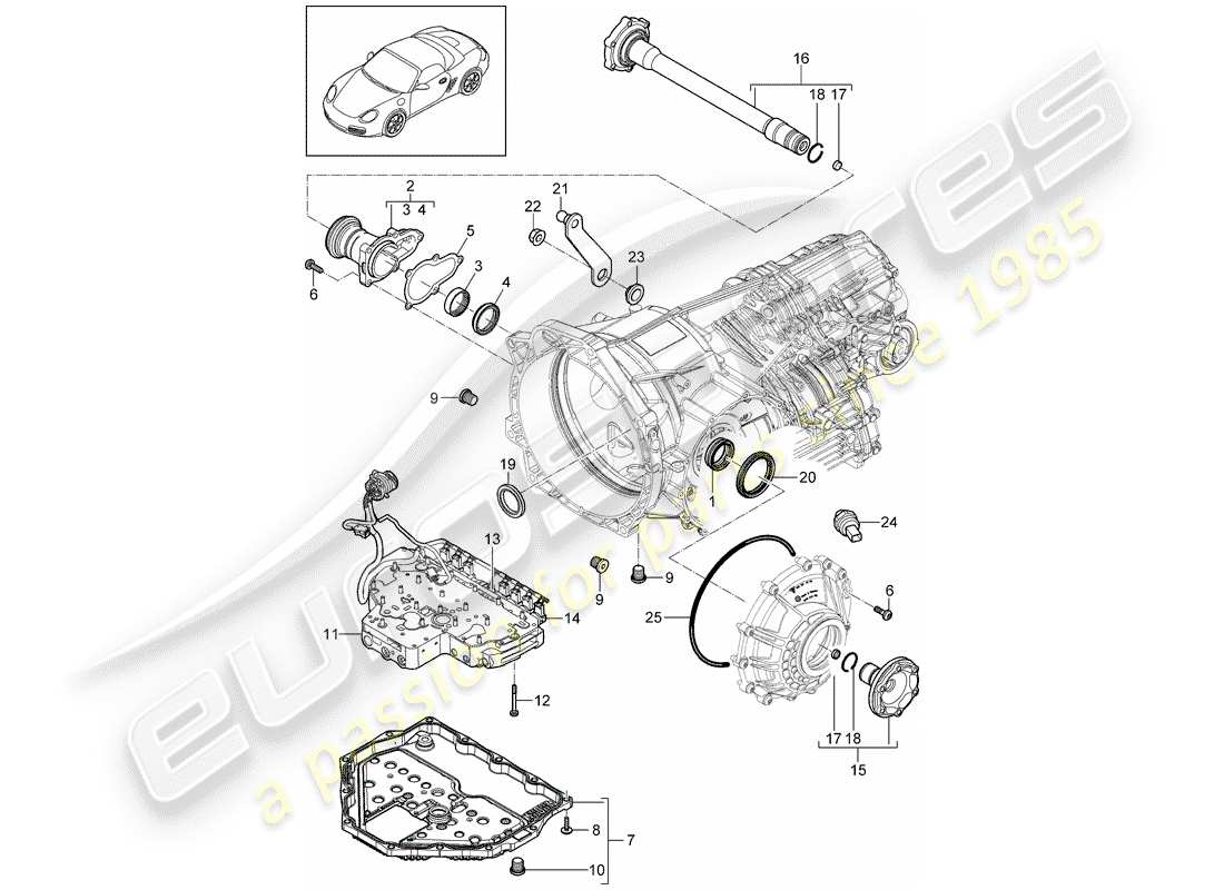 porsche 2009 (987 boxster) - pdk - diagrama de piezas