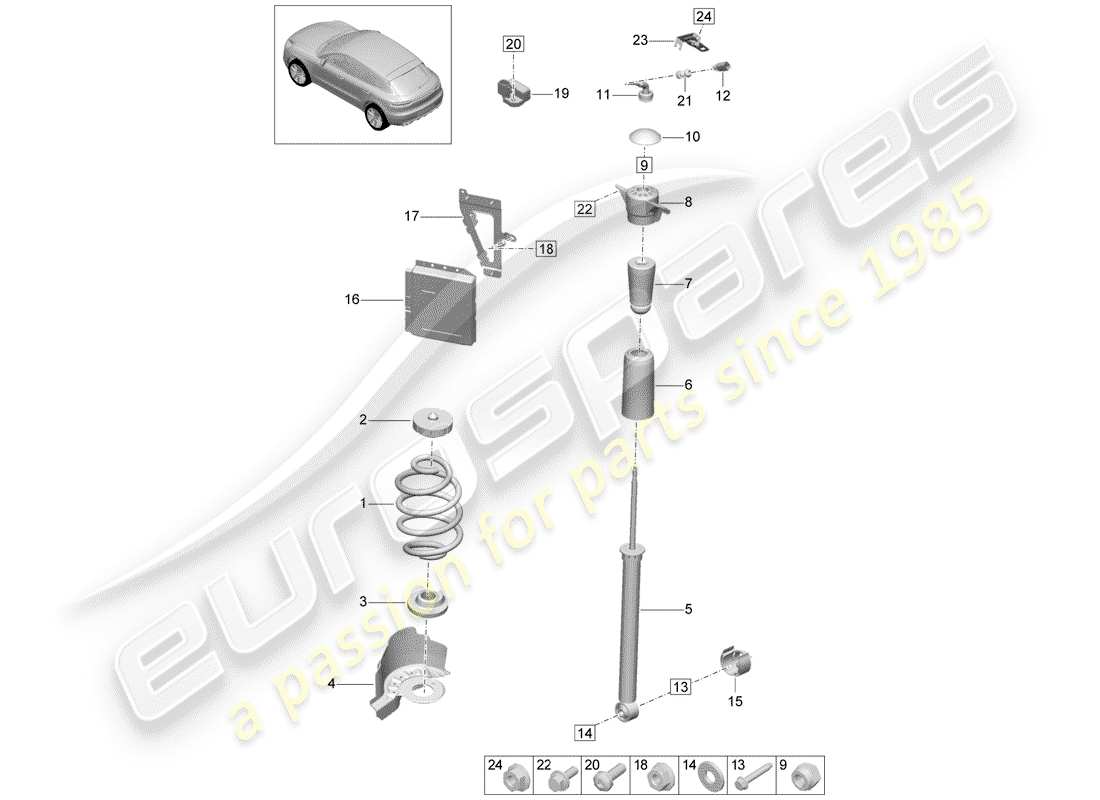 porsche 2019 (macan) diagrama de piezas de suspensión de resorte de acero