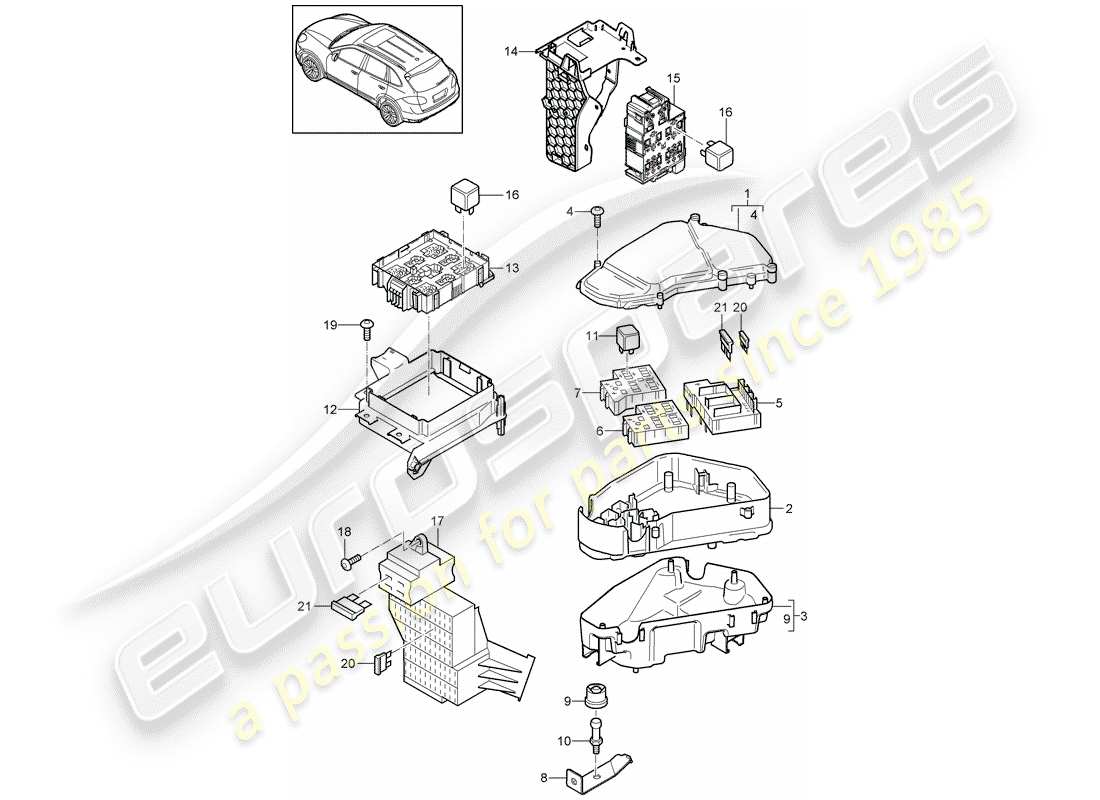 porsche 2016 (cayenne e2 92a) diagrama de piezas de la caja de fusibles/placa de relé