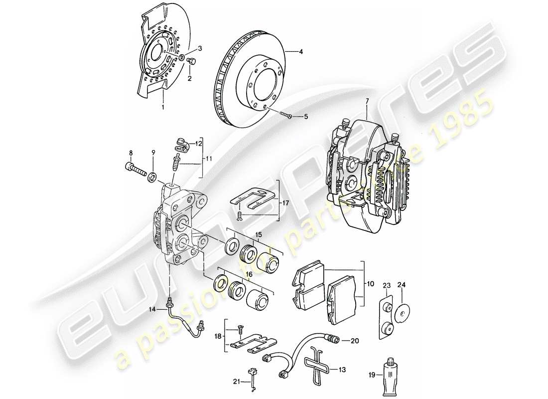 porsche 1995 (968) frenos de disco - eje delantero diagrama de piezas