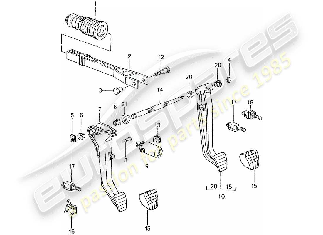 porsche 2002 (996 gt3) pedales diagrama de piezas